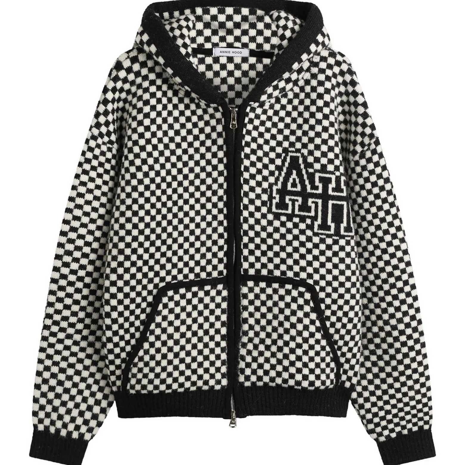 ANNIE HOOD Checked Knitted Jacket