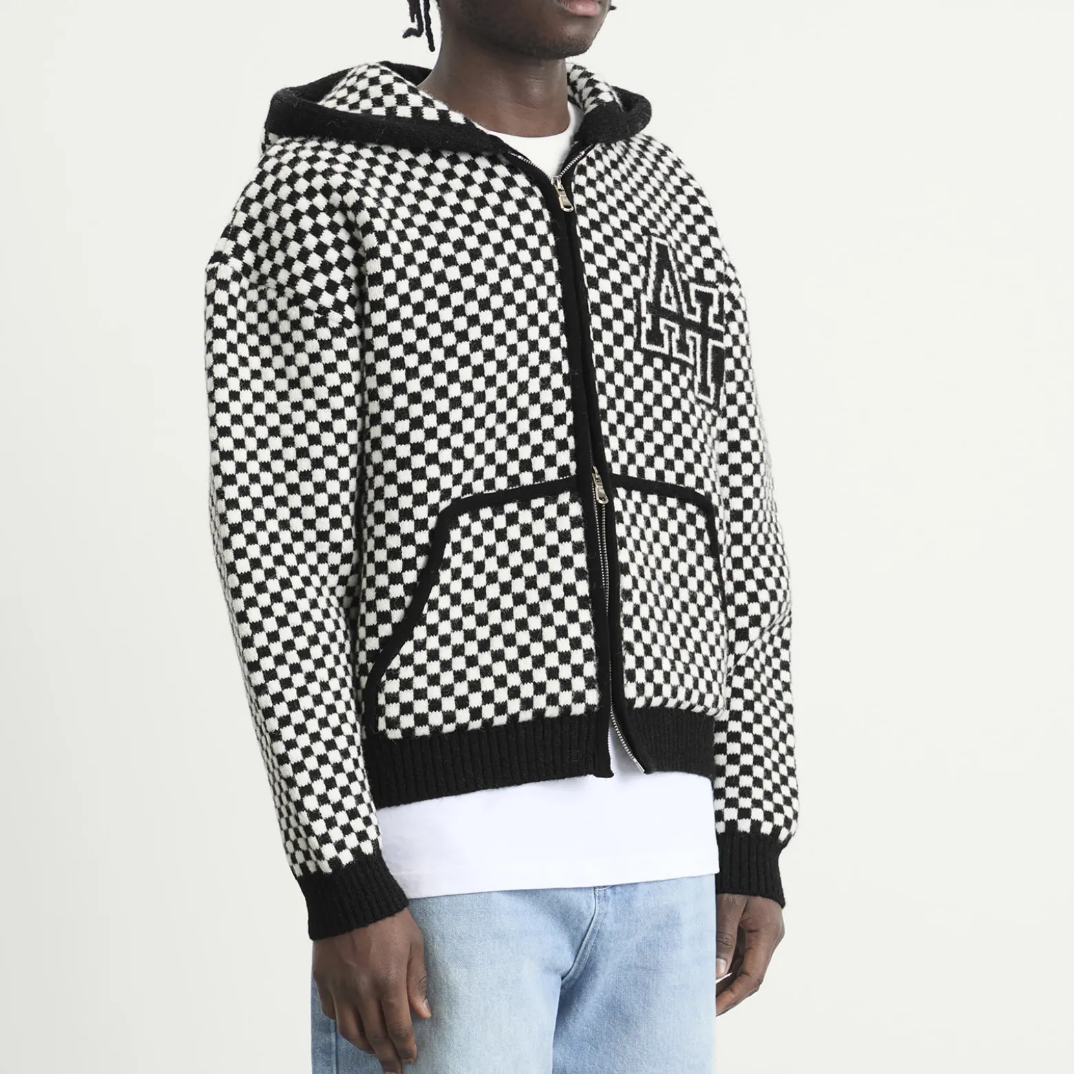 ANNIE HOOD Checked Knitted Jacket
