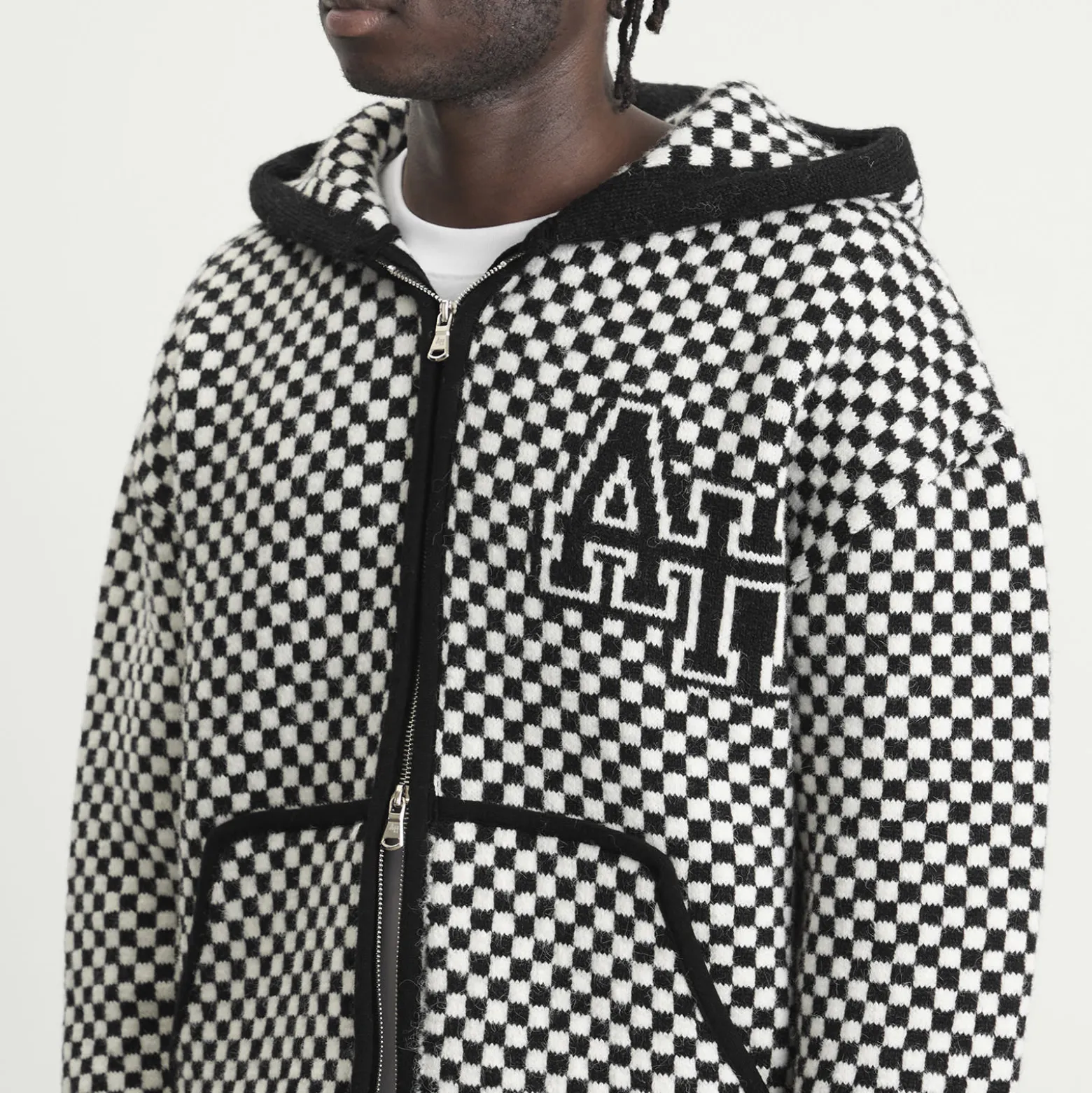 ANNIE HOOD Checked Knitted Jacket