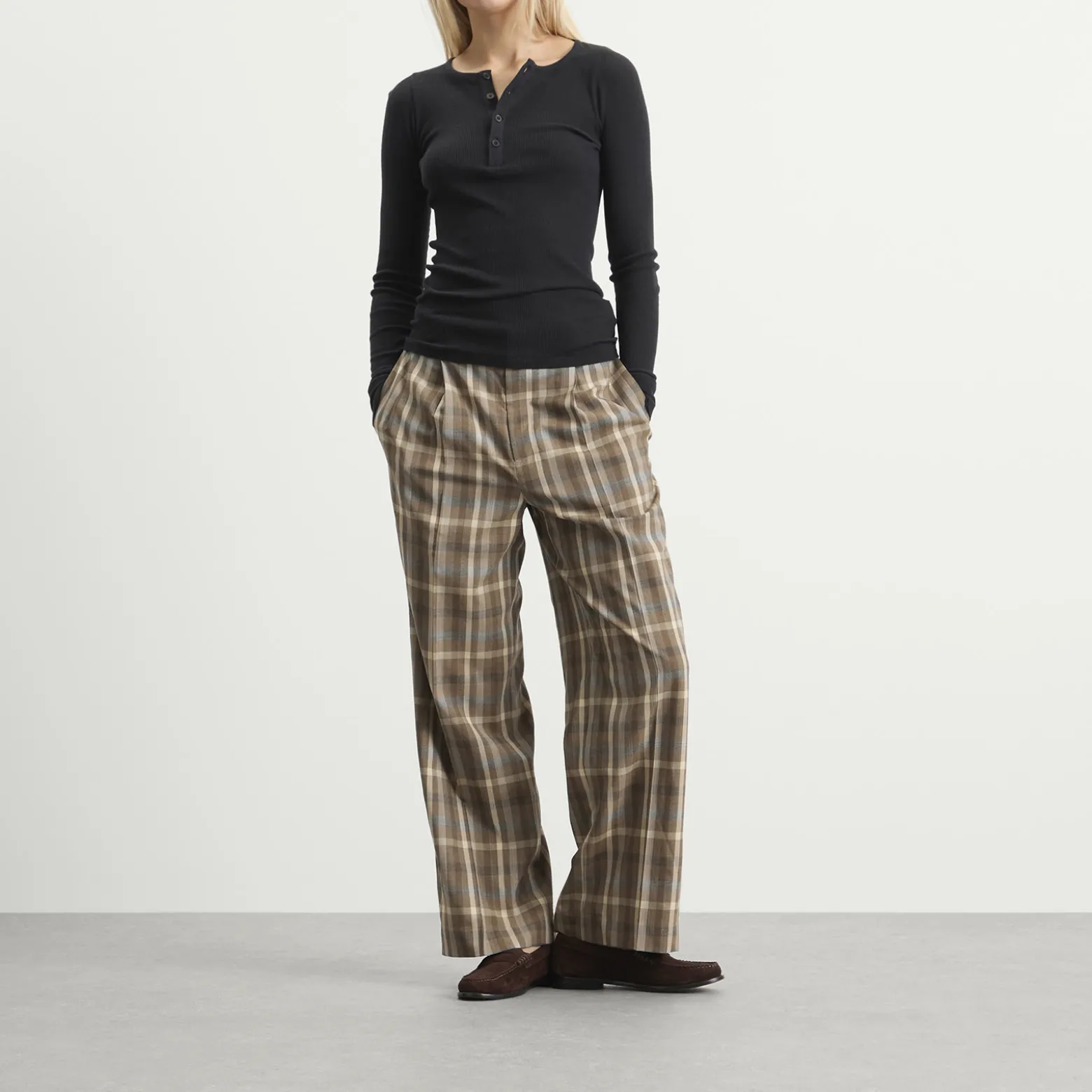 Auralee Wool Check Two-Tuck Slacks