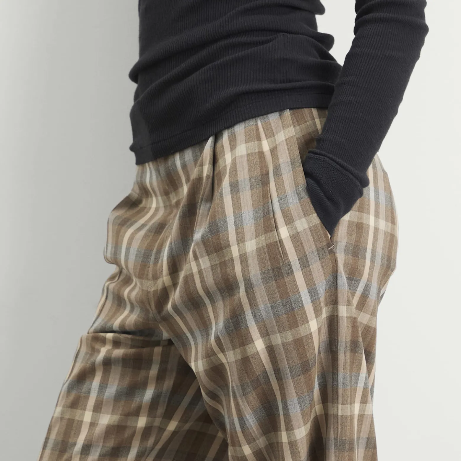 Auralee Wool Check Two-Tuck Slacks