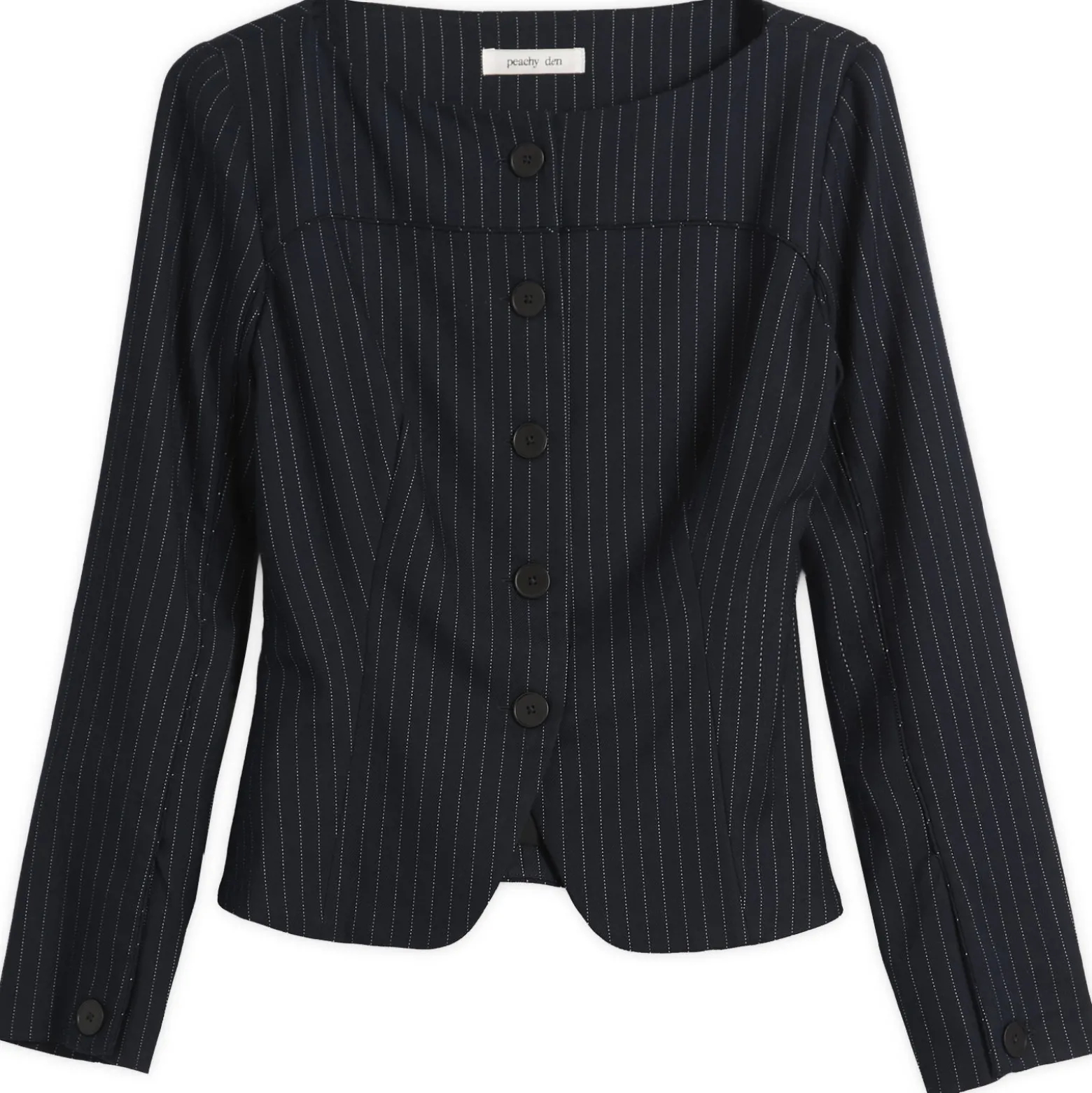 Peachy Den Bardot Long Sleeve Button Front Top