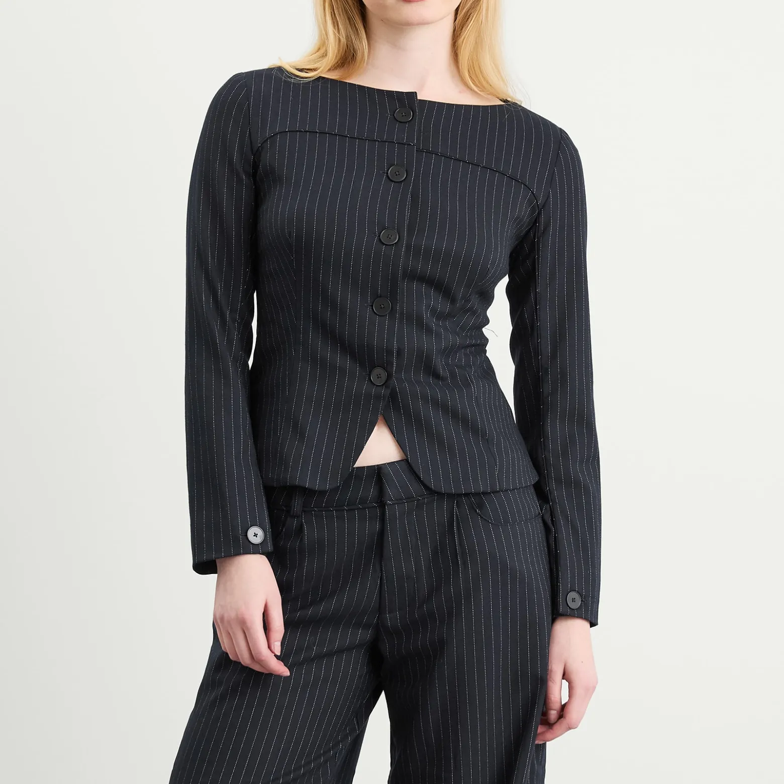 Peachy Den Bardot Long Sleeve Button Front Top