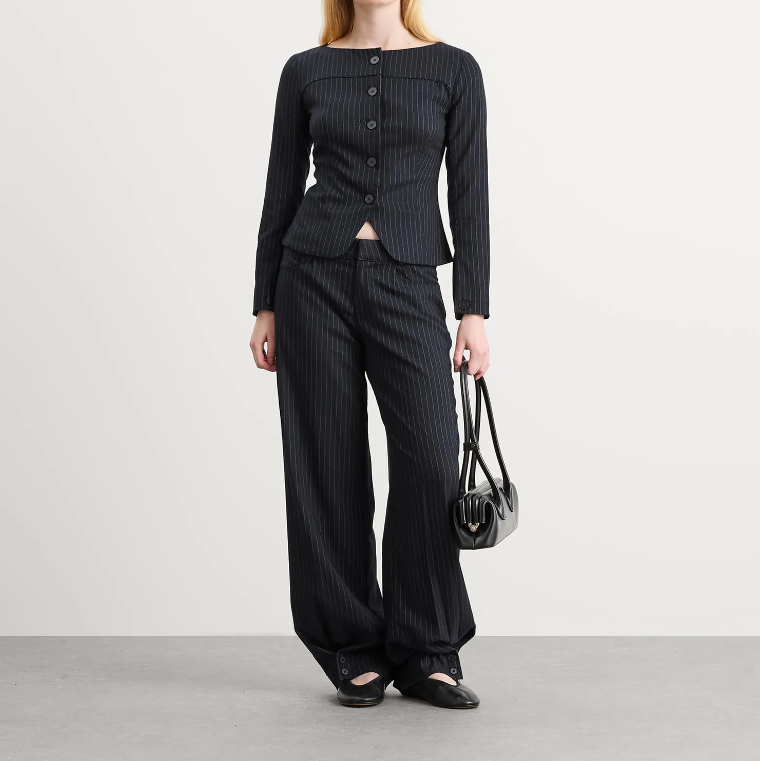 Peachy Den Bardot Long Sleeve Button Front Top