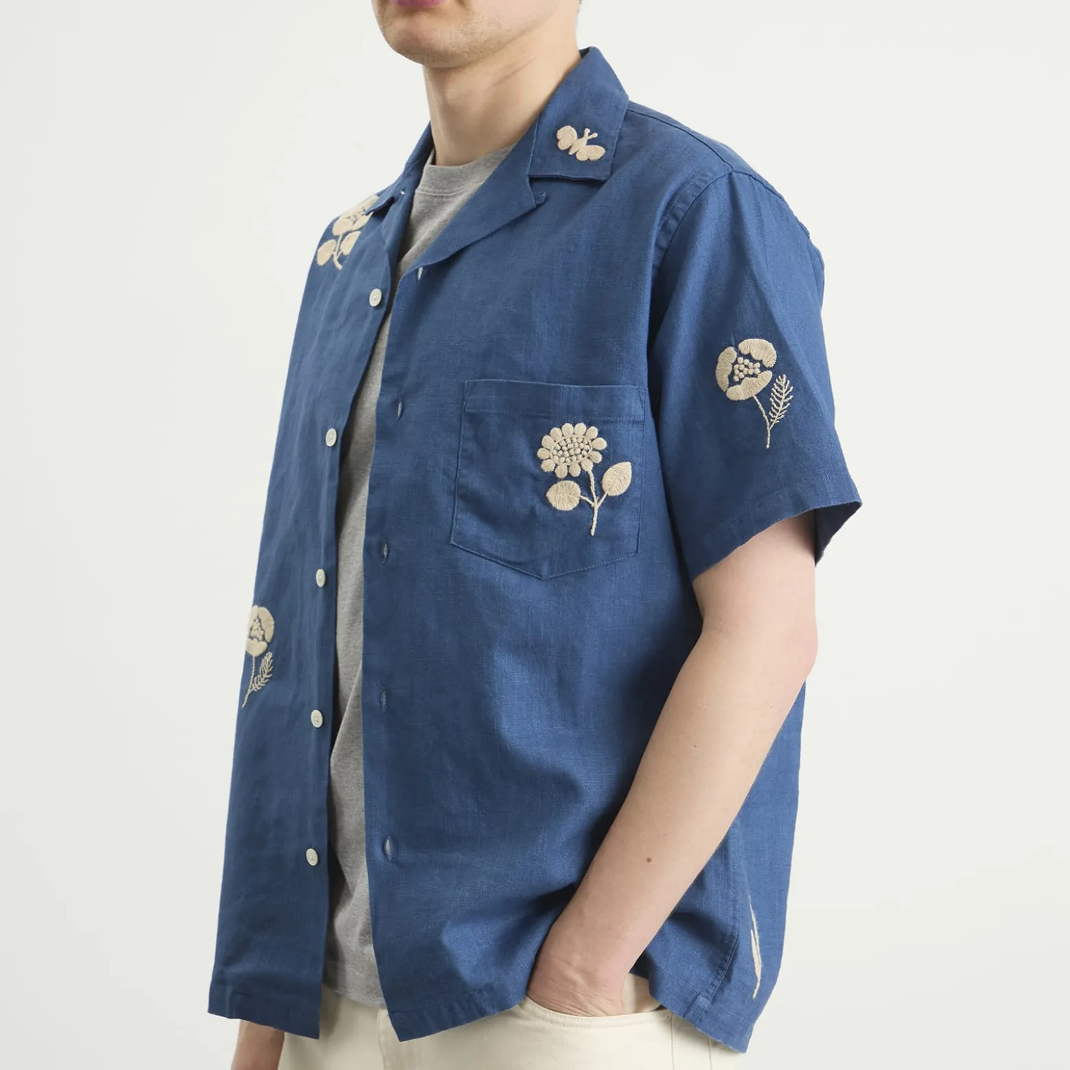 Portuguese Flannel Embroidery Nature Ramie Vacation Shirt