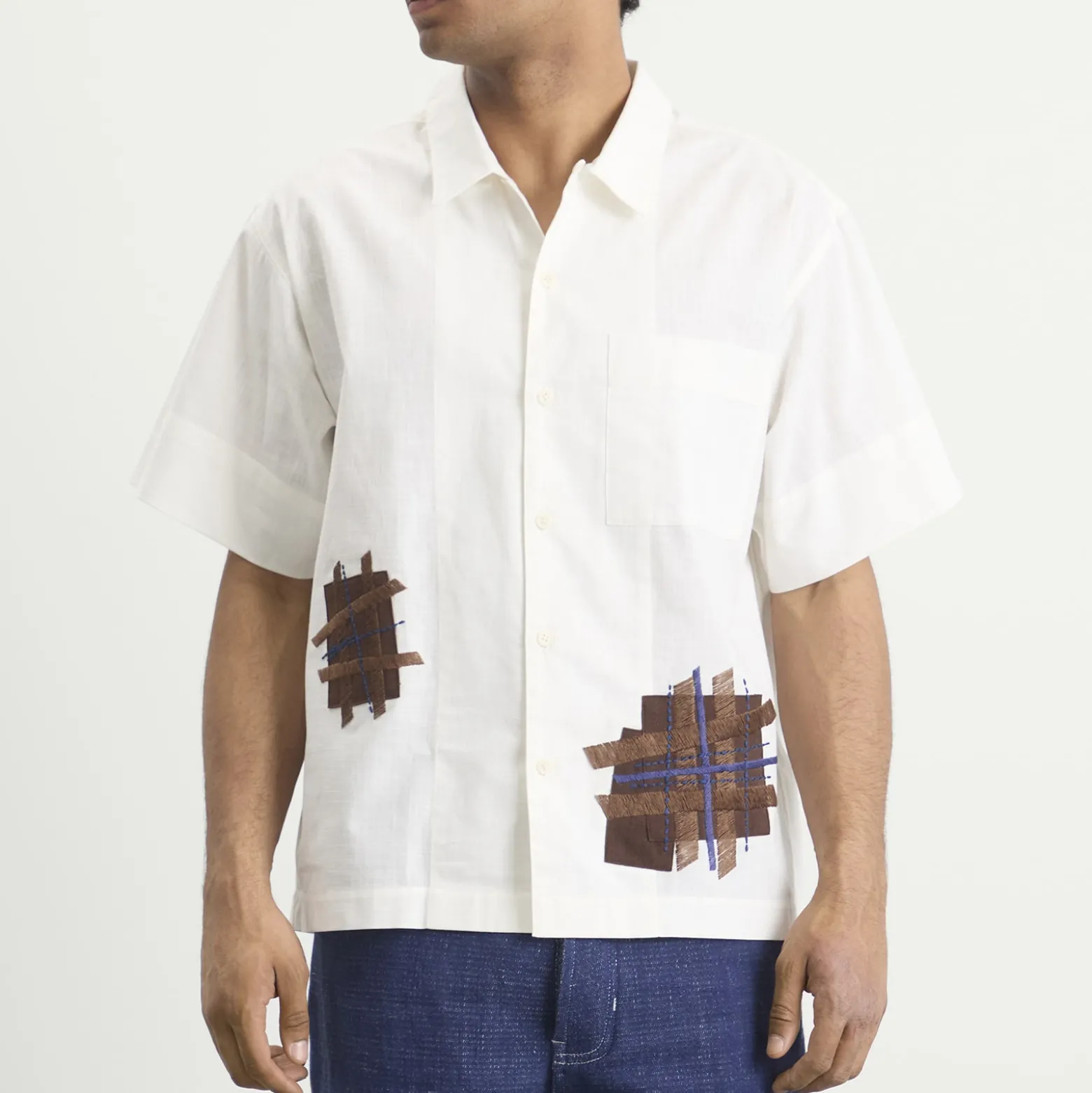 Story mfg. Hand Applique Ecru Patched Up Uniform Shirt