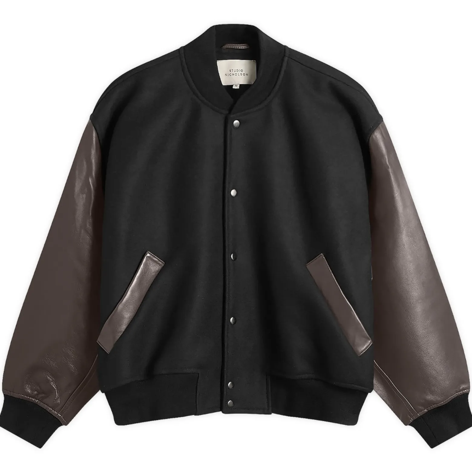 Studio Nicholson Alph Leather Wool Varsity Bomber Jacket