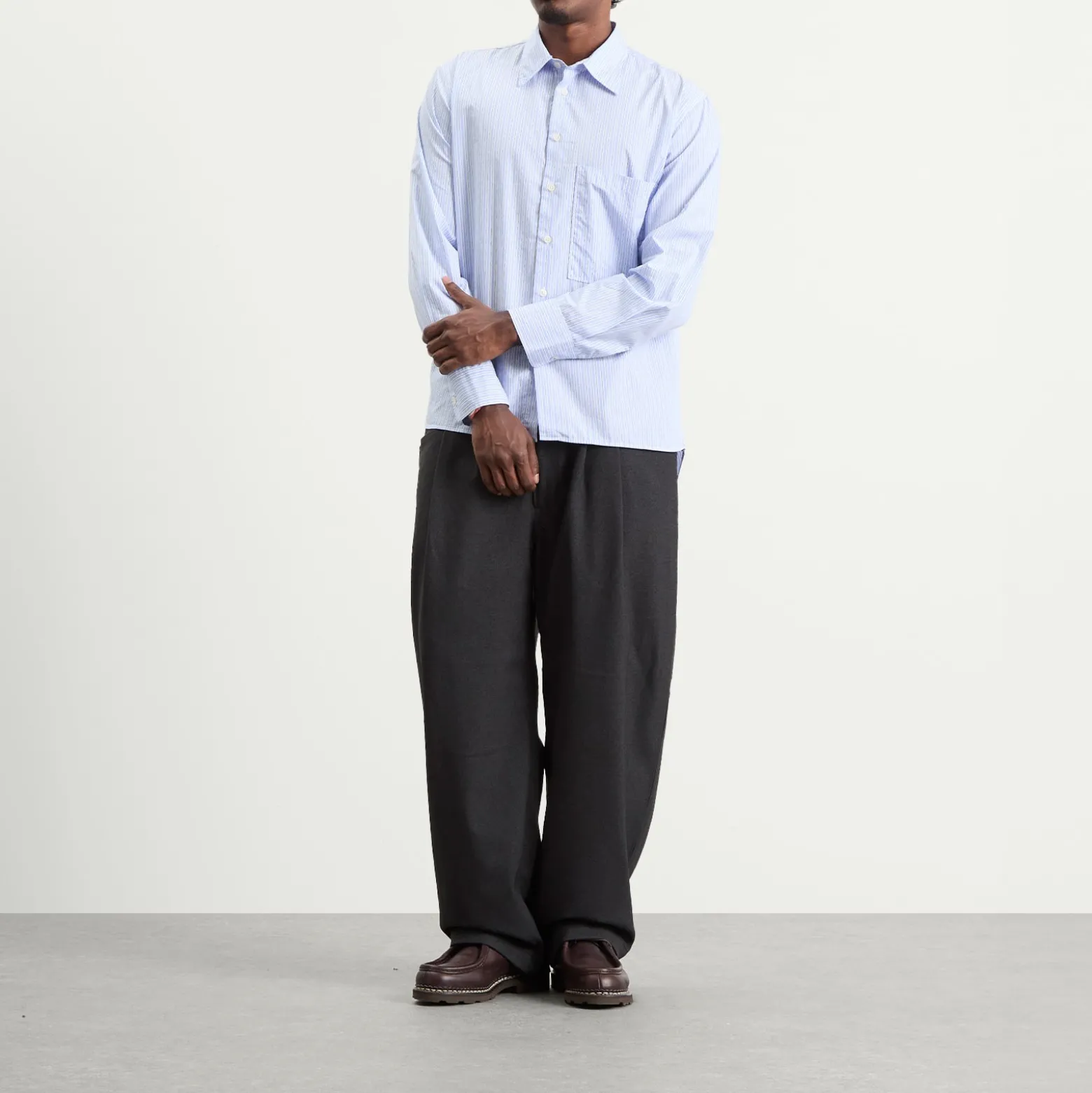Universal Works Office Stripe Square Pocket Shirt