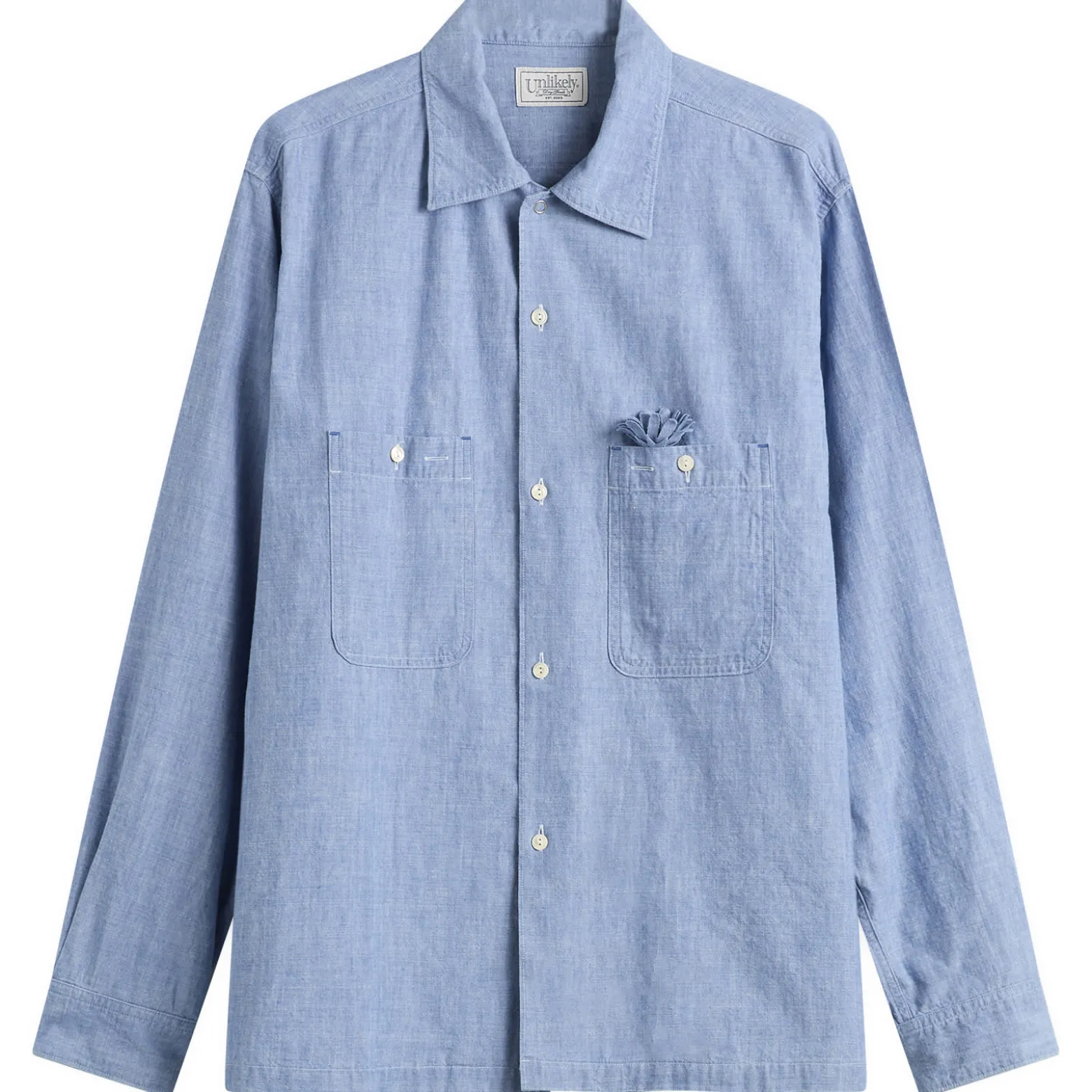 Unlikely Dry Goods Open Collar Chambray Shirt