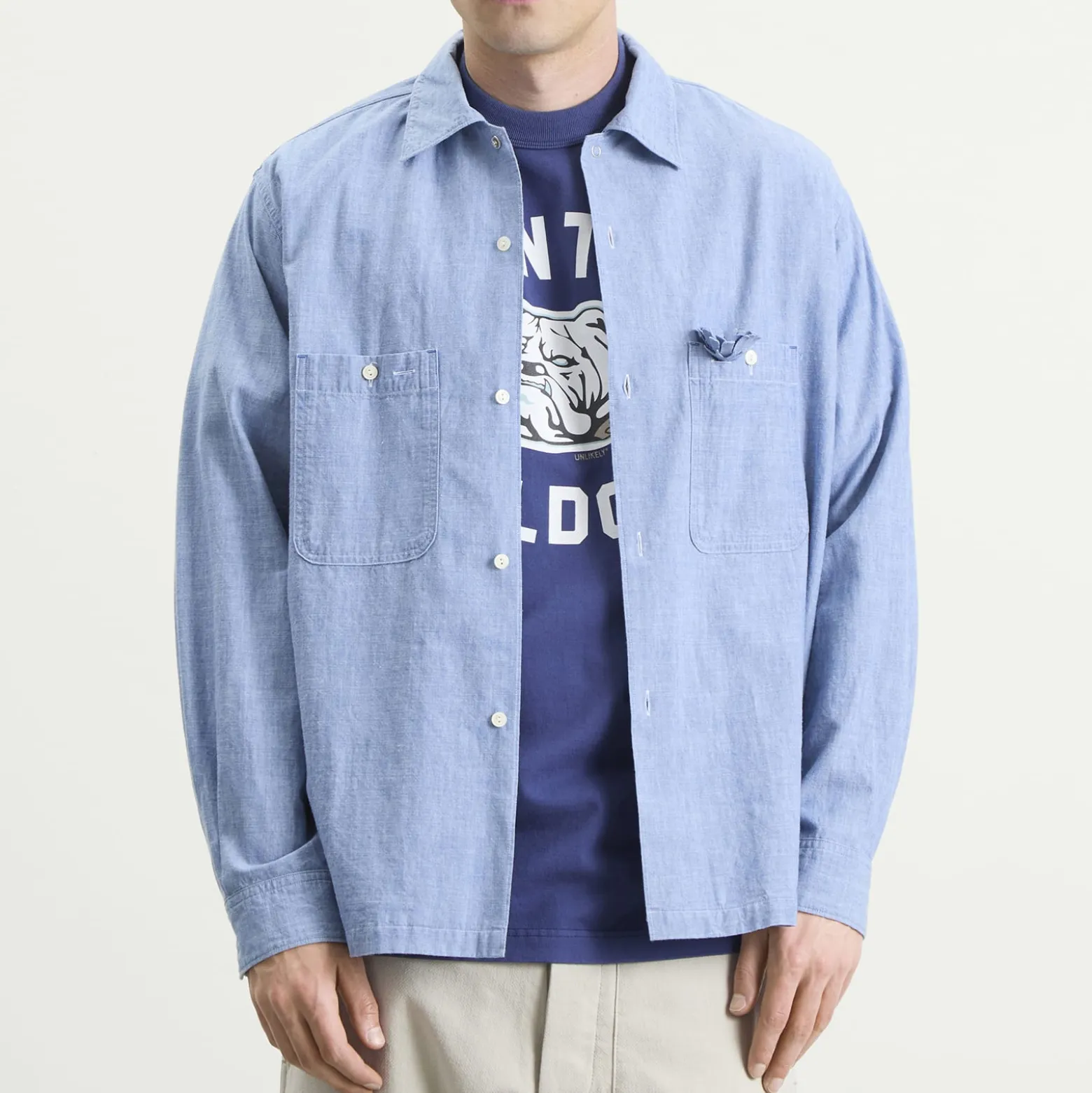 Unlikely Dry Goods Open Collar Chambray Shirt