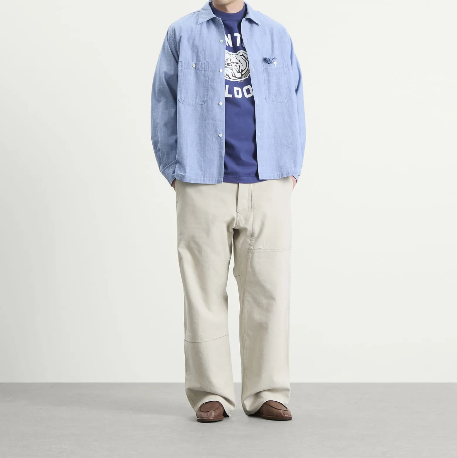 Unlikely Dry Goods Open Collar Chambray Shirt