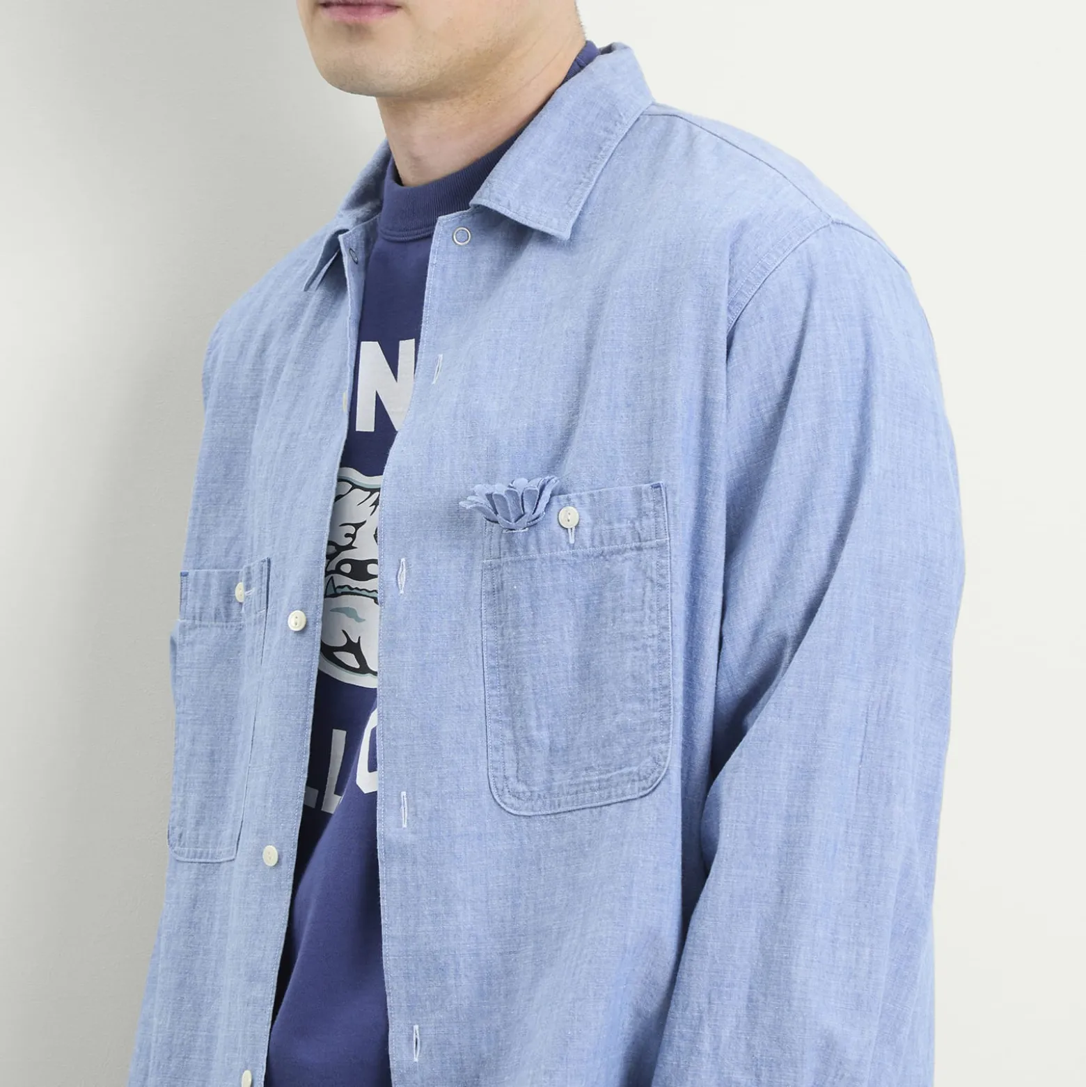 Unlikely Dry Goods Open Collar Chambray Shirt